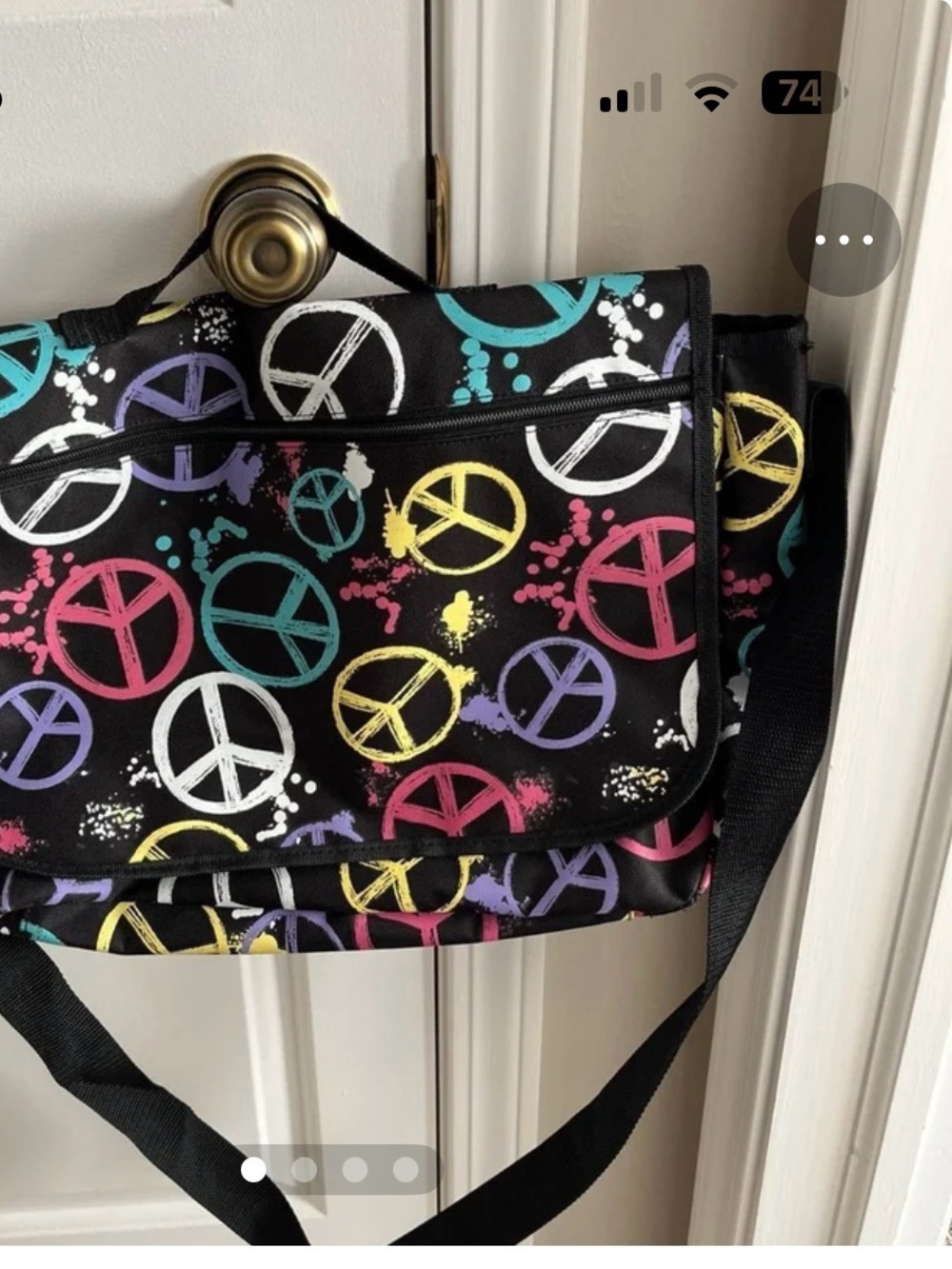 Joe Boxer Black Crossbody Messenger Bag with Colorful Peace Sign Print